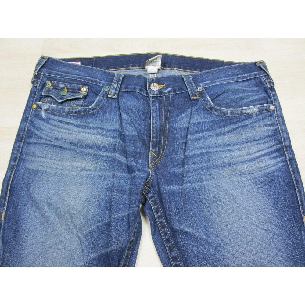 True Religion Men's Designer Jeans - Ricky Premium USA Straight 43x34 Flap Skull